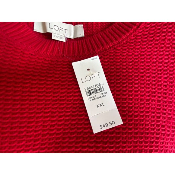 NWT Ann Taylor LOFT Textured Crewneck Sweater 100% Cotton Red XXL Button Cuff - Picture 6 of 9